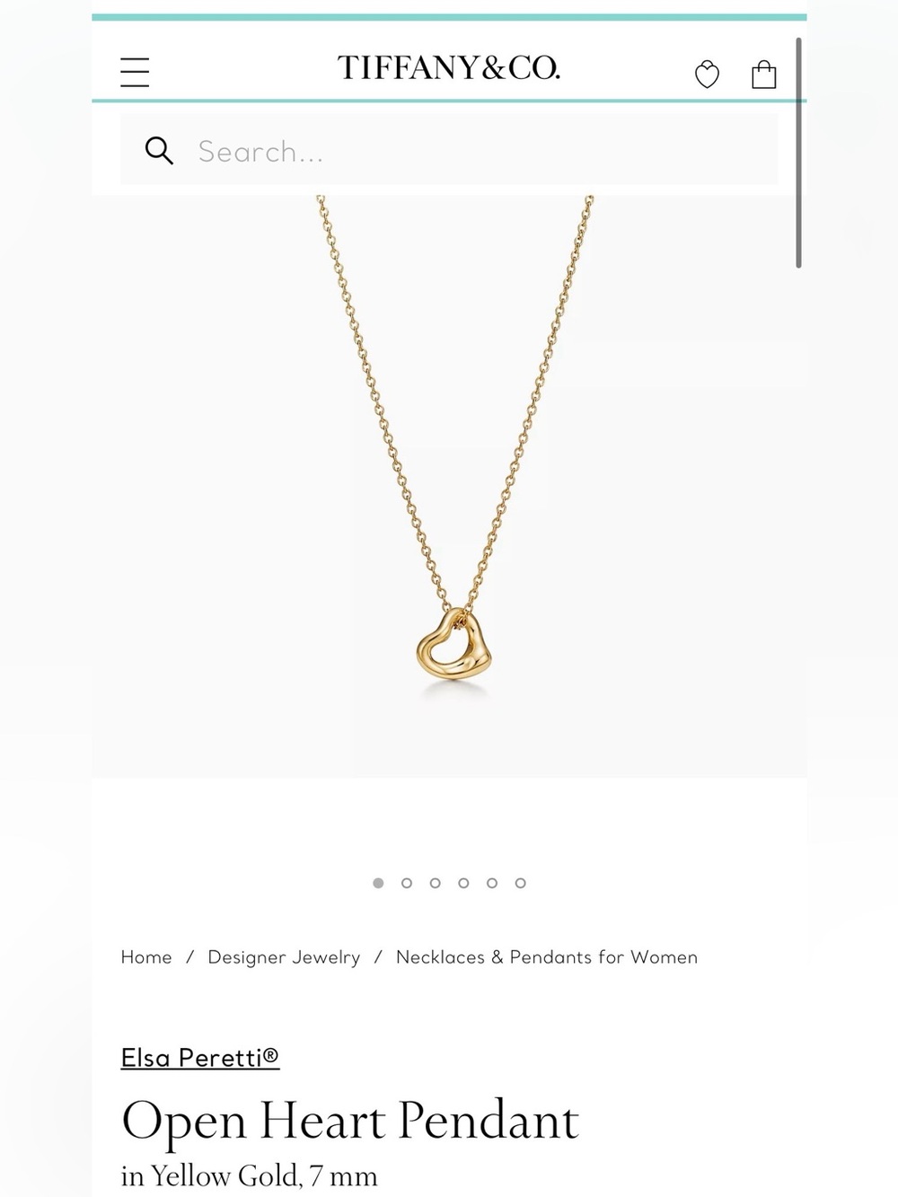 Tiffany & Co. Elsa Peretti Open Heart Pendant in Gold
